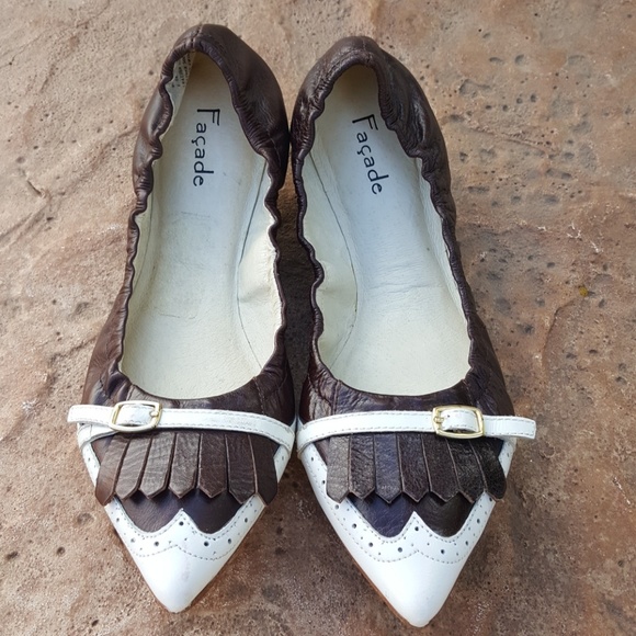 Facade Mulberry Wingtip Vintage Spectator Scrunchy Leather Ballet Flats 6.5 - Picture 3 of 10